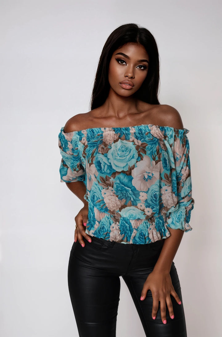 Schulterfreies Blumen Top