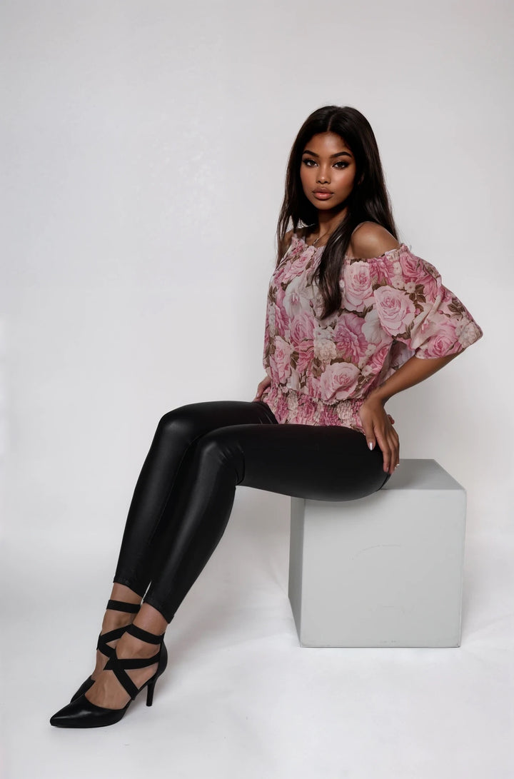 Schulterfreies Blumen Top