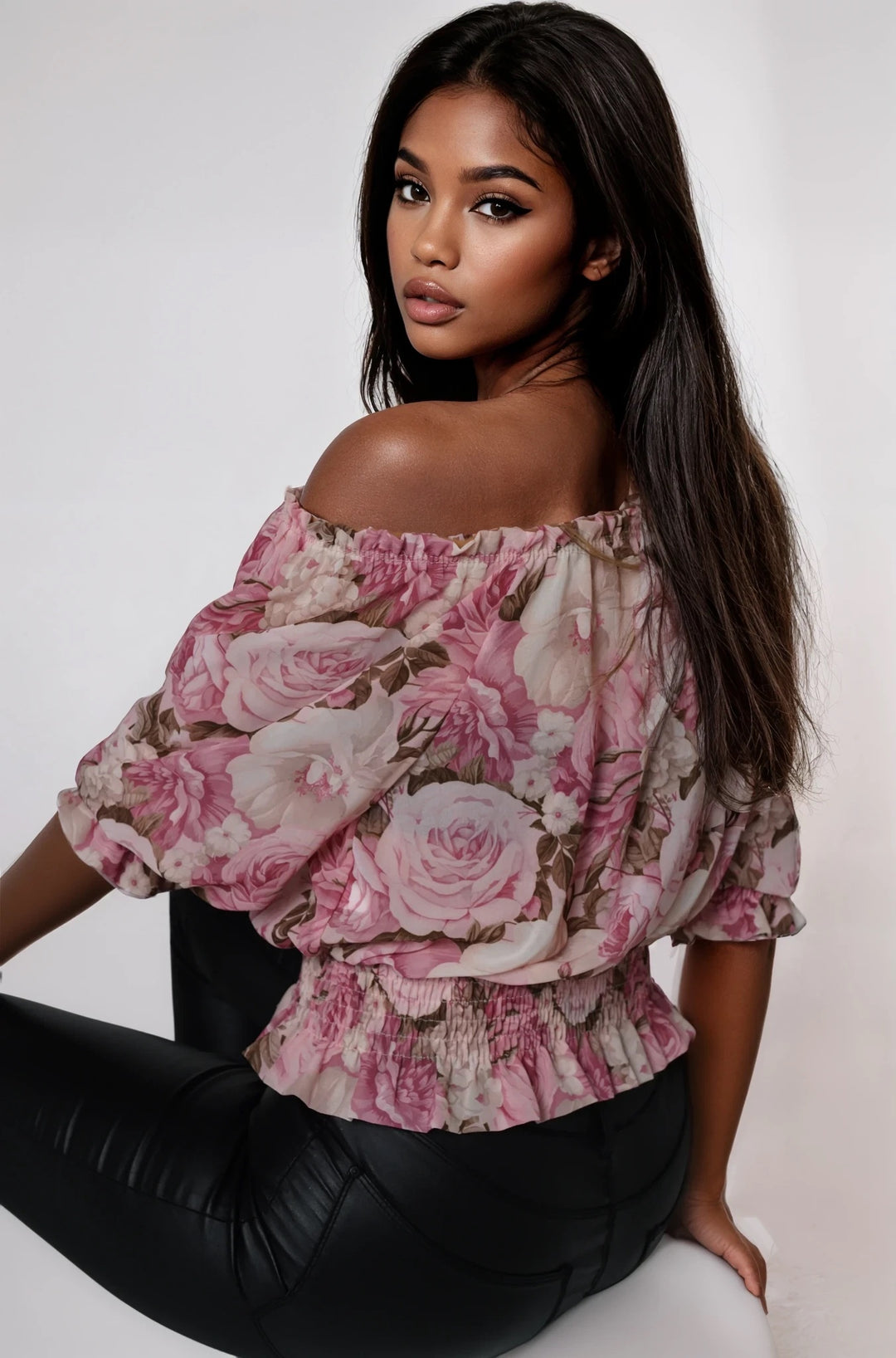 Schulterfreies Blumen Top