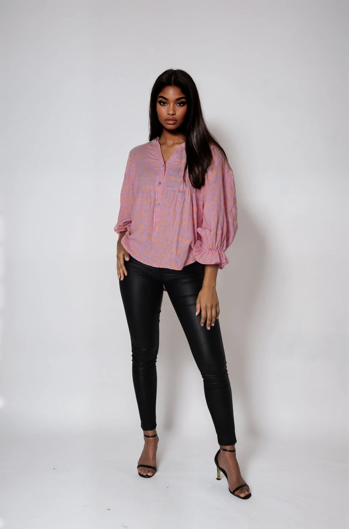 Musselin-Bluse mit Pinkem Animal Neo