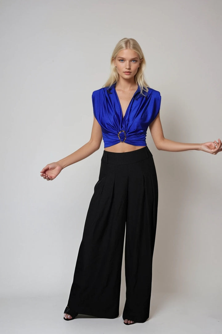 Elegante High Waist Palazzo Hose Damen – Schwarz, Weit & Fließend