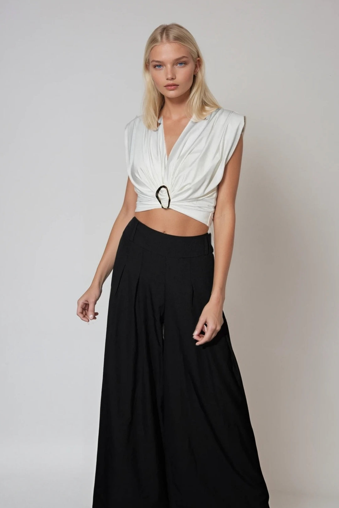 Elegante High Waist Palazzo Hose Damen – Schwarz, Weit & Fließend