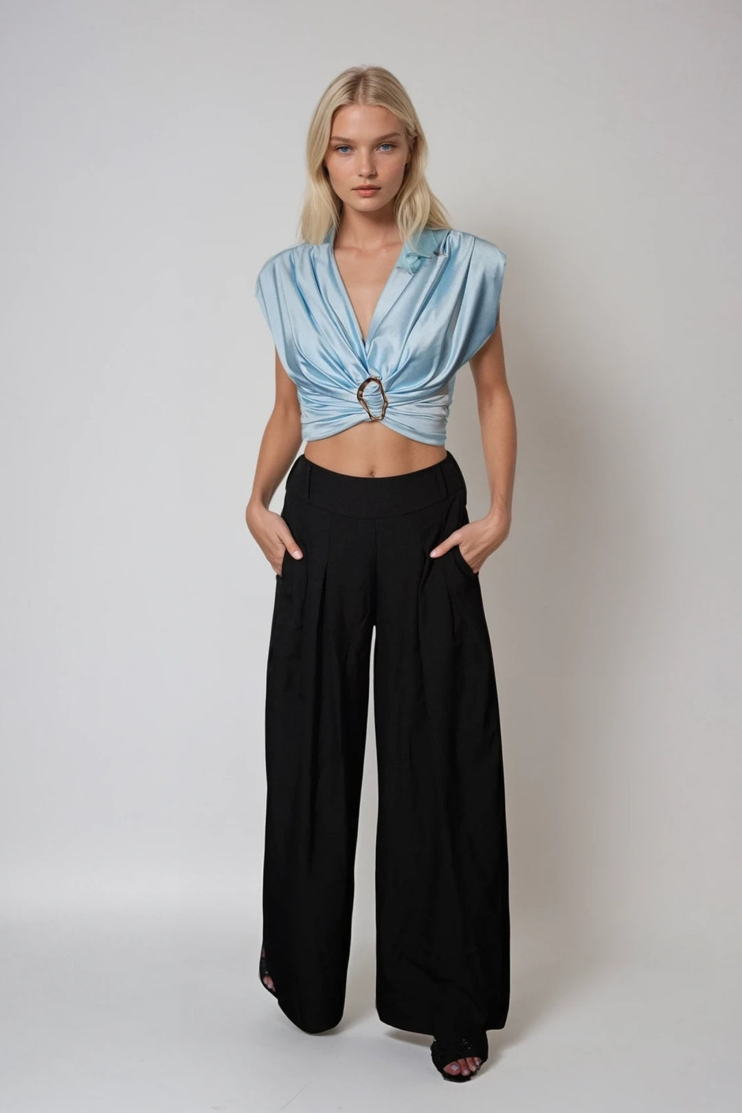 Elegante High Waist Palazzo Hose Damen – Schwarz, Weit & Fließend