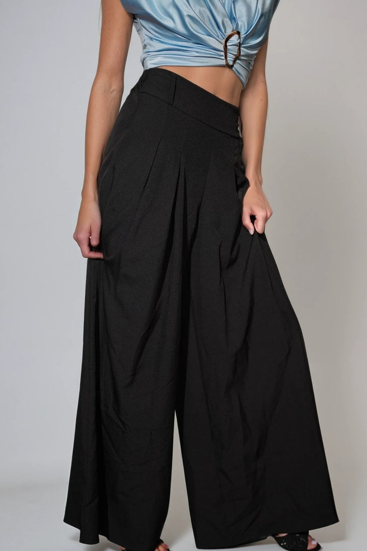 Elegante High Waist Palazzo Hose Damen – Schwarz, Weit & Fließend