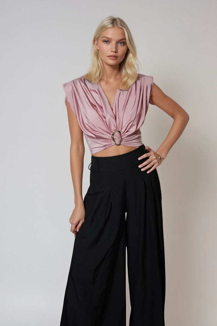 Elegante High Waist Palazzo Hose Damen – Schwarz, Weit & Fließend