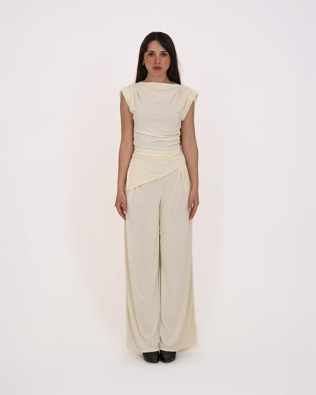 Plissee-Zweiteiler mit Drapierung – Elegant & Feminin Beige