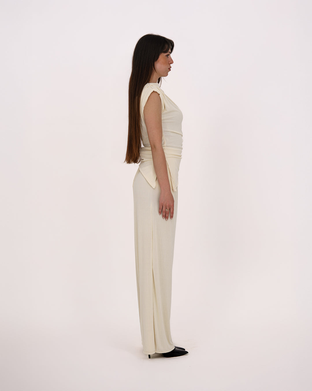 Plissee-Zweiteiler mit Drapierung – Elegant & Feminin Beige