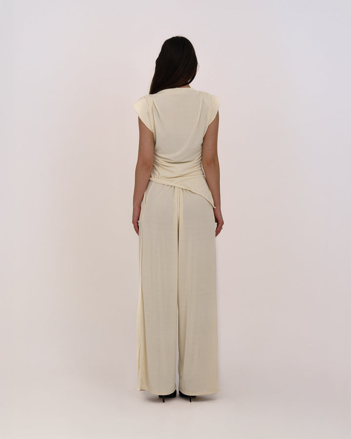Plissee-Zweiteiler mit Drapierung – Elegant & Feminin Beige