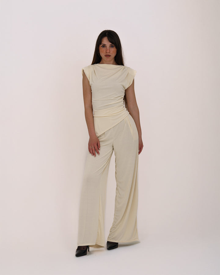 Plissee-Zweiteiler mit Drapierung – Elegant & Feminin Beige